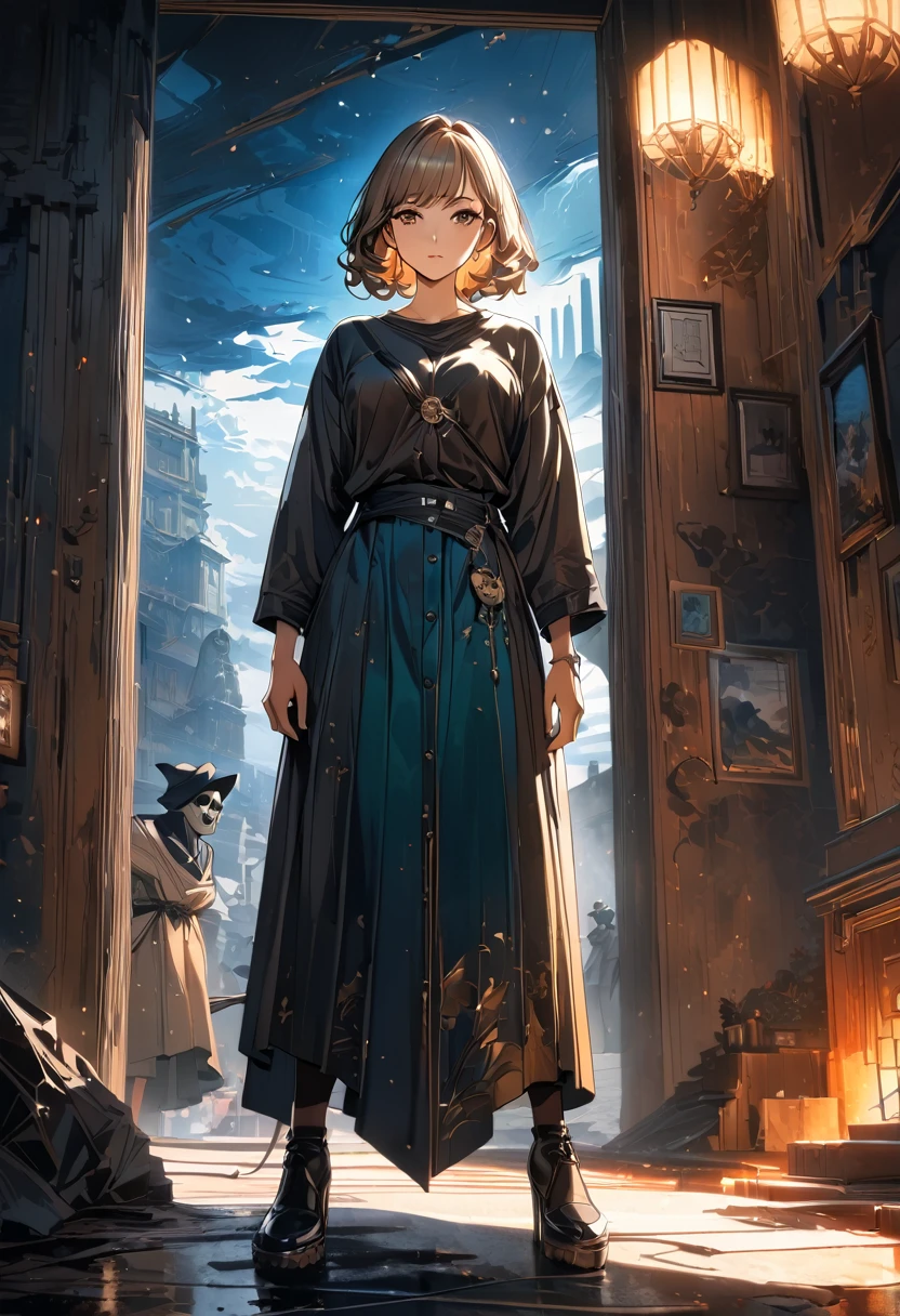 a beautiful mature woman, full body shot, standing, enemy behind her, girl behind her, intention to kill, ghoul tail going through the enemy's chest, 2 characters, anime style, highly detailed, intricate, cinematic lighting, dramatic atmosphere, digital painting, vibrant colors, rich textures, masterpiece, award winning, 8k, high resolution, best quality