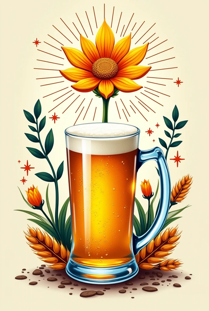 Logomark beer Pilsen, name Atômika, include : flower Hope, mug beer, atomic atom, explosion nuclear, malte grain.