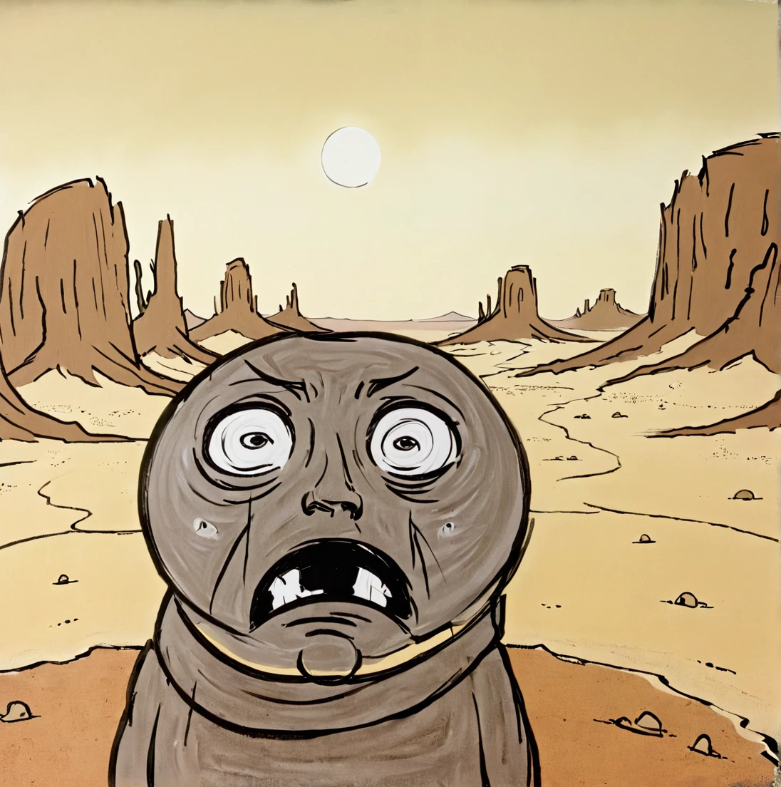 Coil-Man, looking at viewer, sad and crying, Desert, by Kaeit VanDorn \(skchkko\)