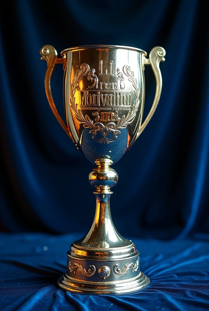 Realistic image of a football trophy with the text Minus Militia Supercup as decoration