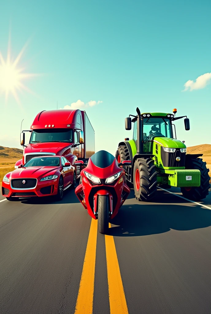Vehicles together for advertising:
Cross Motorcycle, automobile, truck, agricultural tractor