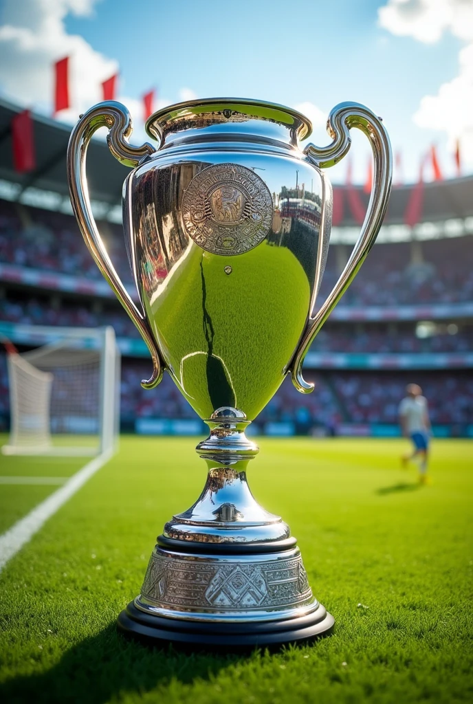 Realistic image of a football trophy with the text Minus Militia Supercup as decoration 