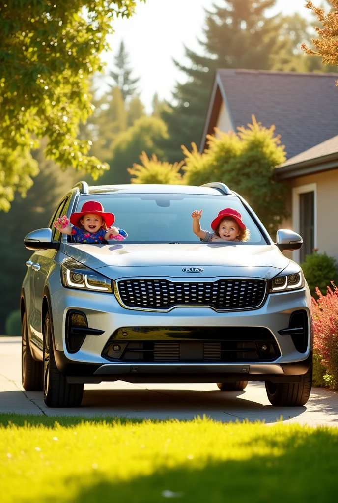 modern KIA SUV with childrens