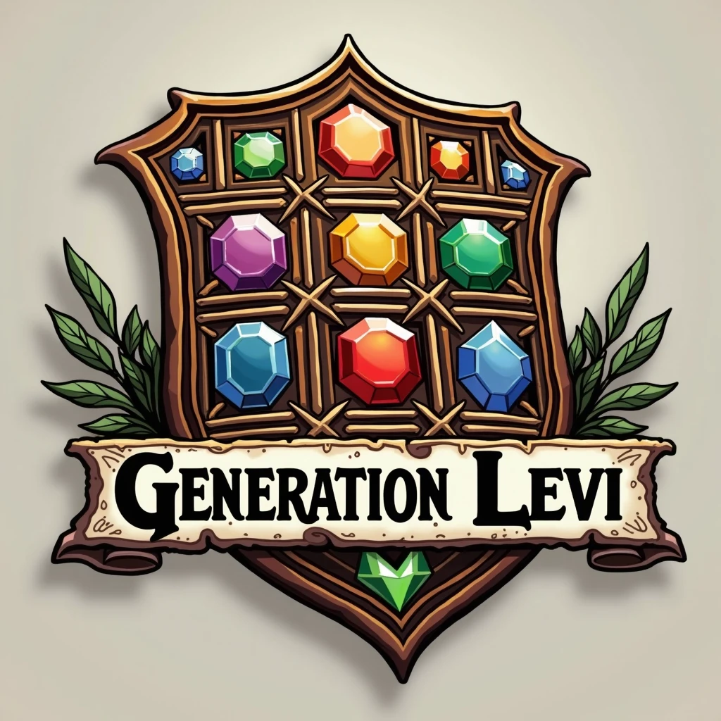 I want a logo for a team called Generation Levi. It needs to be something like a coat of arms with 12 colorful gemstones. Create something with a medieval tone. It's a Christian logo. There must be 12 stones.