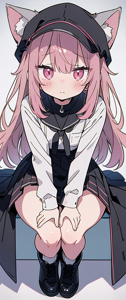 Gray Hair, Pink Eyes, Portraits, tobacco, One person, High resolution,Cat ear, whole body