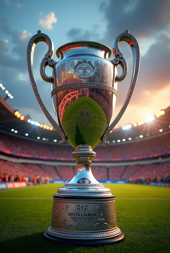 Realistic image of a football trophy with the text Minus Militia Supercup as decoration