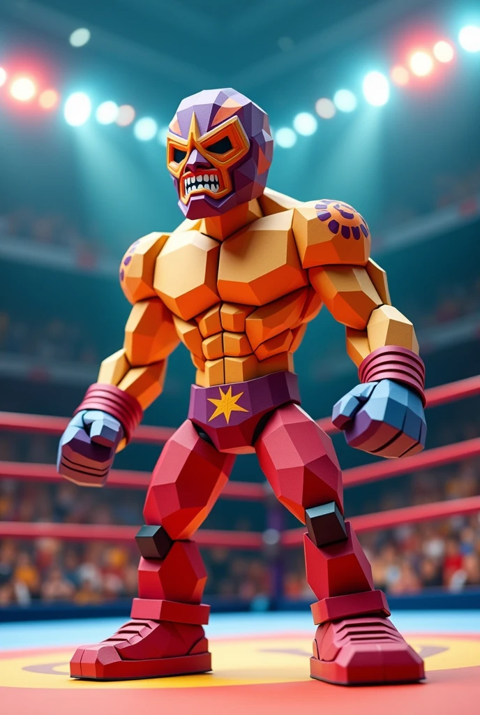 papercraft character made of cubes that is a wrestler