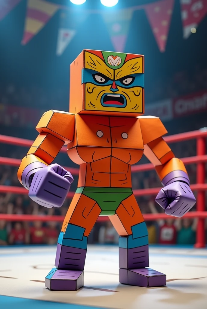character made of cube-style paper that is a furious masked wrestler