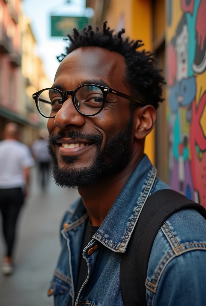 A black man with glasses and a very large nose