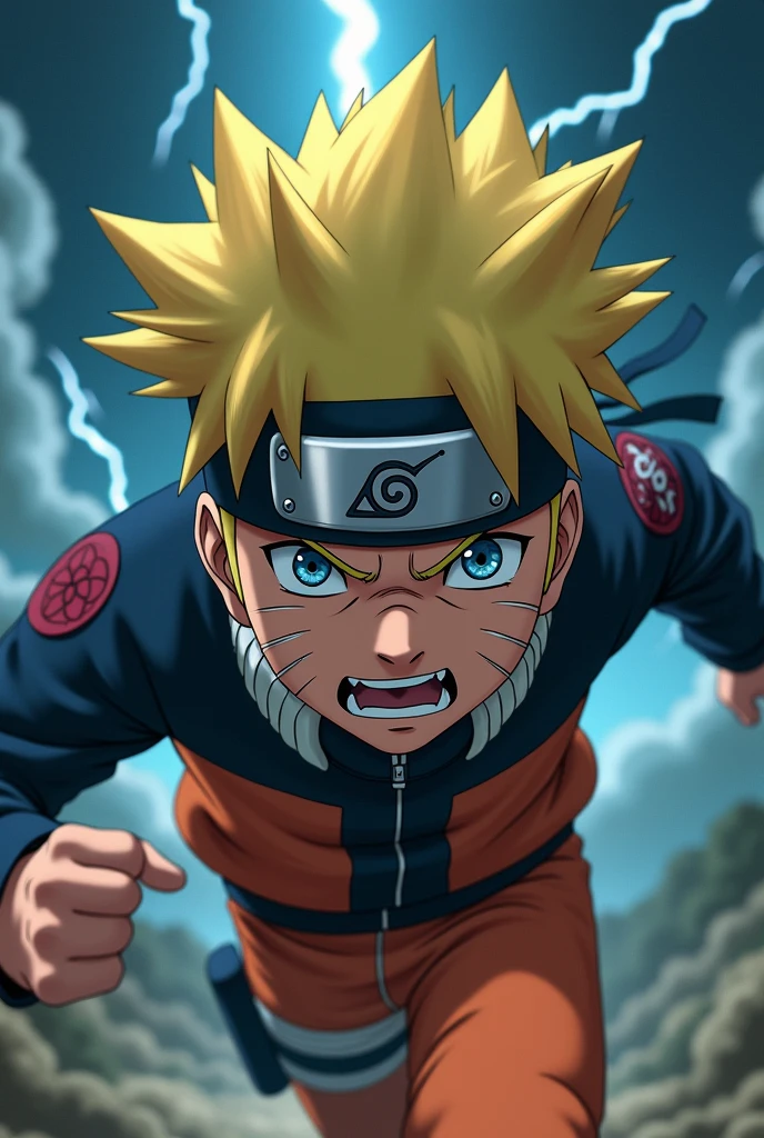 Naruto fierce look motion photo with close face view 
, thunder at background dark theme 9:16 aspect ratio photo