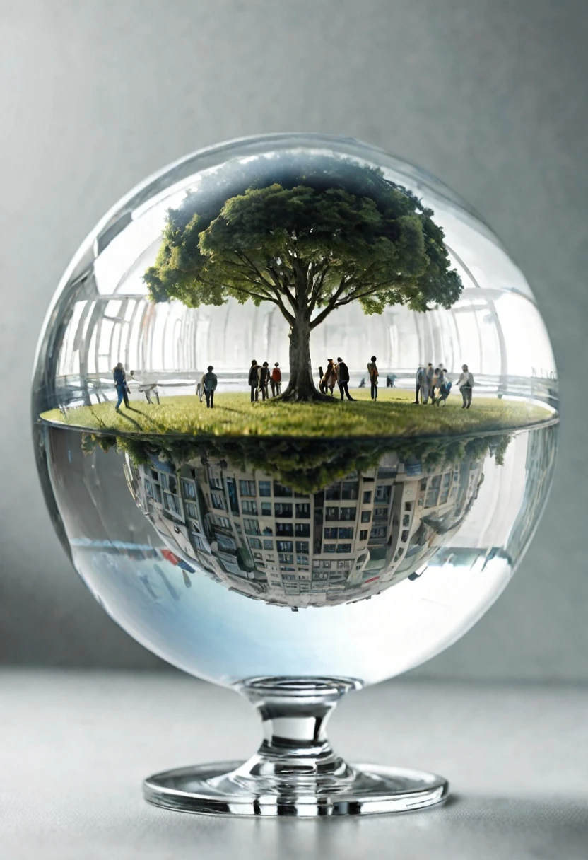 The upside-down world in a glass sphere, Maximum detail, a high resolution