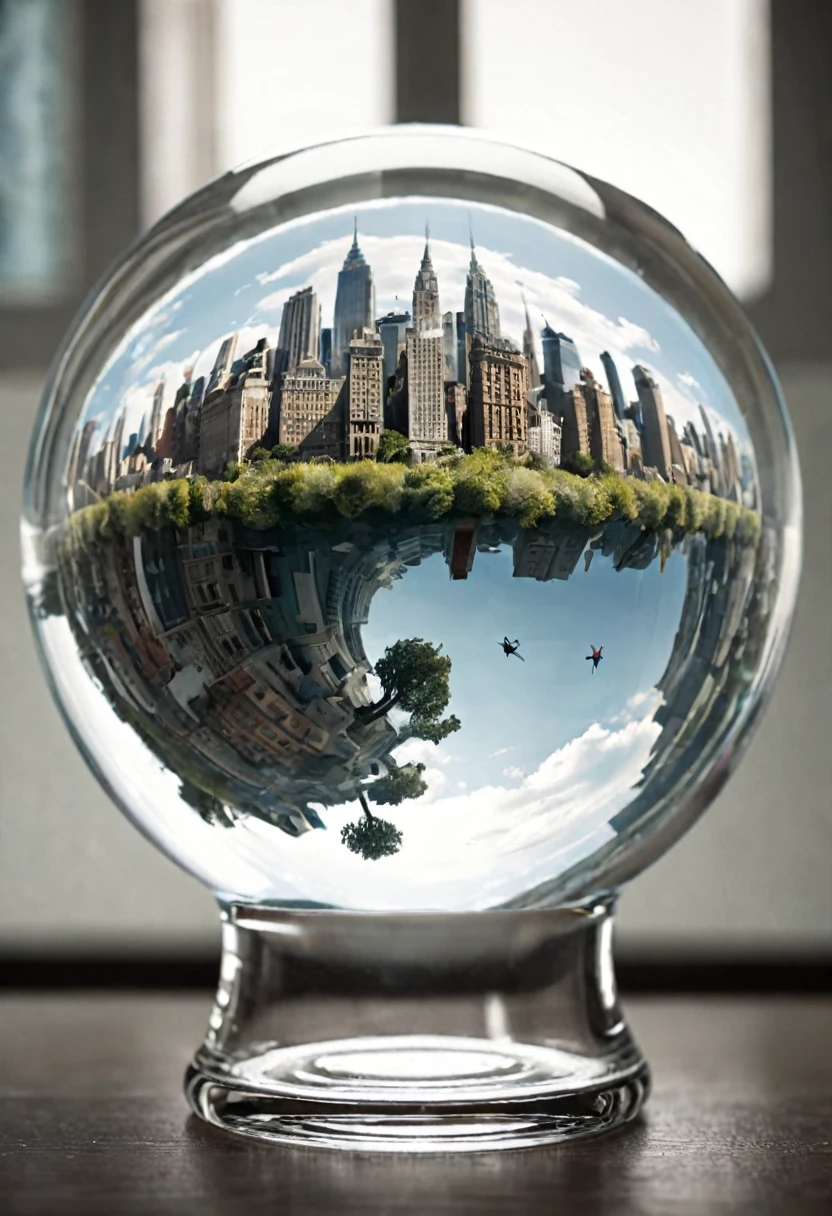 The upside-down world in a glass sphere, Maximum detail, a high resolution