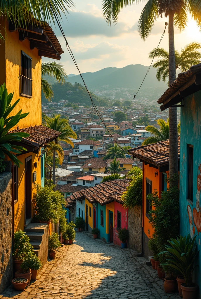 Brazilian favela, houses clustered together