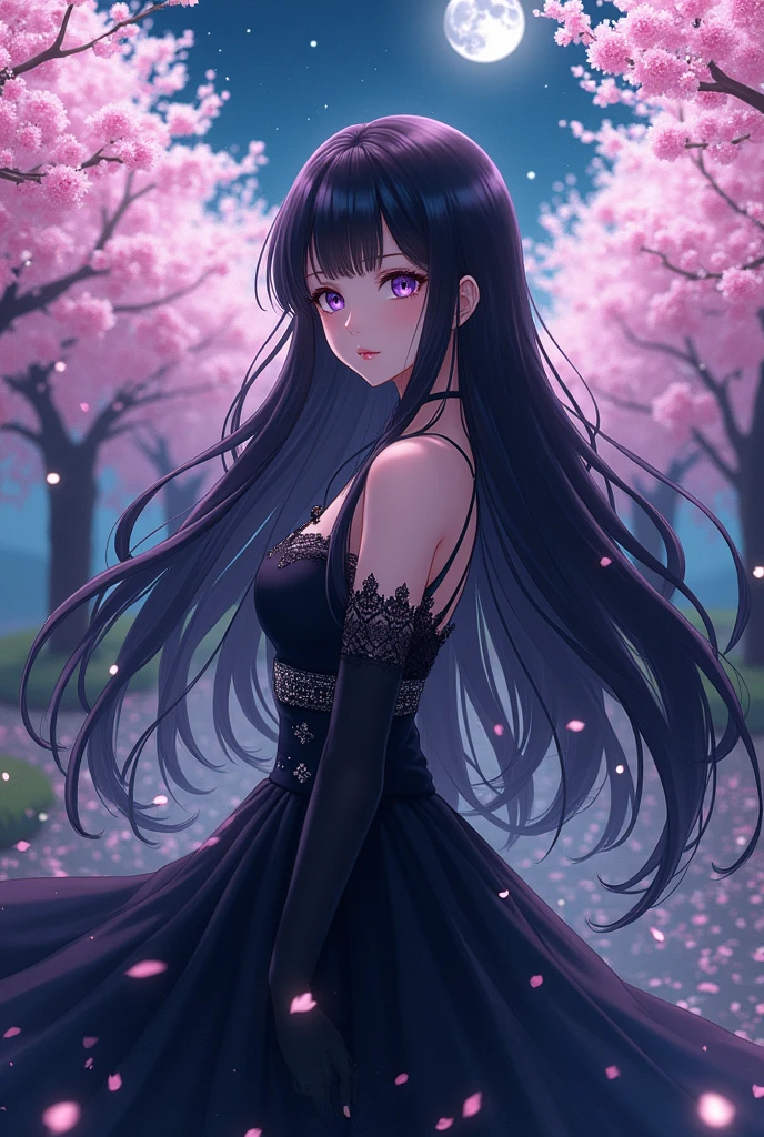 Anime girl wearing black dress