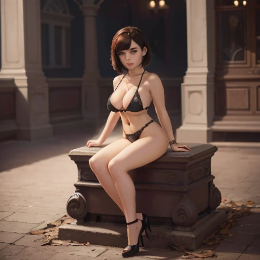 chibi, Beautiful girl , y bushort hair with bangs, full body portrait , NSFW , gothic makeup high resolution 12k , perfect detailed