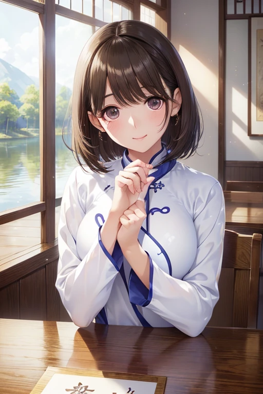 anegasaki nene、Shiny brown hair, short hair, (Beautiful brown eyes、Sparkling eyes, Fine grain)、smile、Ultra-detailed eyes、Highly detailed face, Highly detailed eyes,
Tabletop, Highest quality, High resolution,Portrait, (((Detailing、8k resolution))), (((Beautiful face drawn in every detail))),Full body angle,No makeup、No makeup、Natural Makeup、Smirking expression、alone, Bright Eyes, ((Beautiful silky hair、Shortcuts))、(((Beautiful Ao Dai:1.3、Ao Dai,Beautiful White Ao Dai)))、Plein Air、Lake Lotus