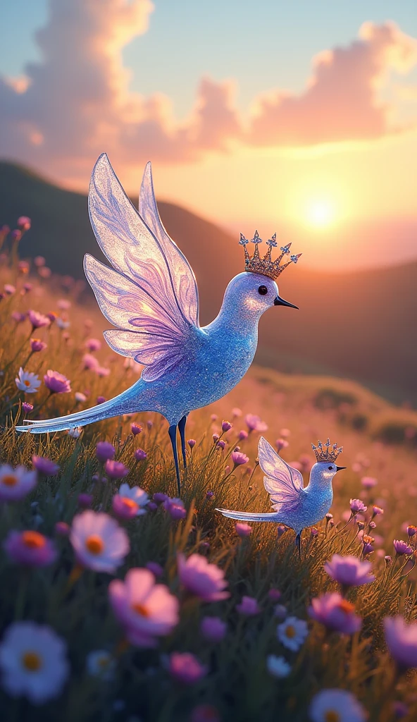 images of beautiful glass obstract birds and putting a crown on thier heads
