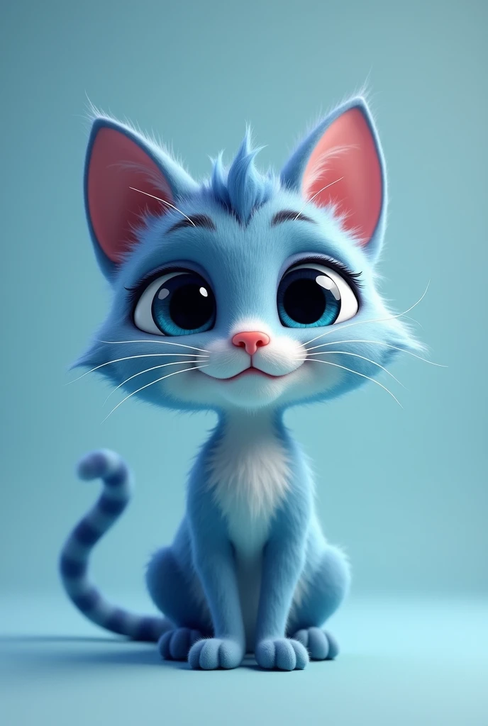 Cat, Kitten, Cartoon, big eyes, 3D, blue, animated, modeled
