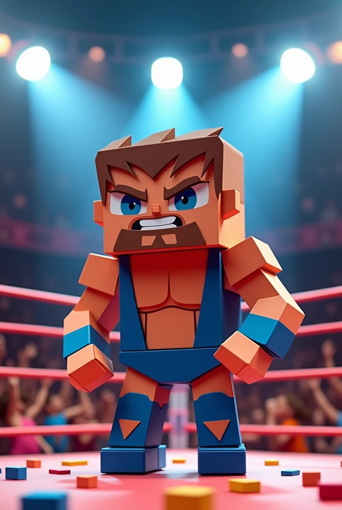papercraft character made of cubes that is a wrestler