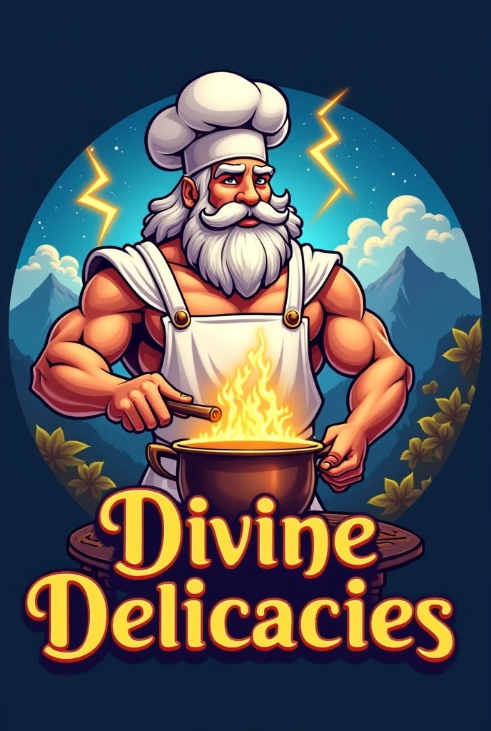 Design a logo of Zeus cooking 