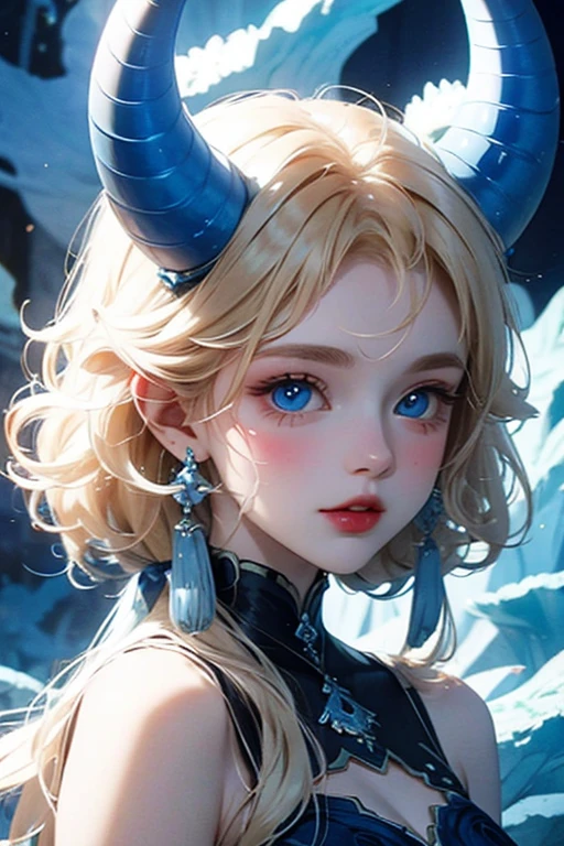 Blue eyed curly blonde with horns, reminiscent of blue corals