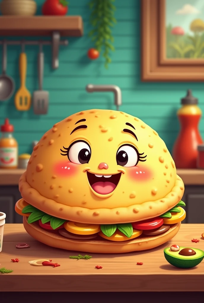 Create an arepa with a cartoon face for a logo