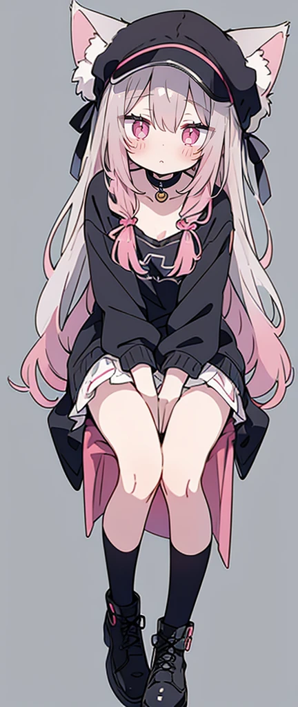 Gray Hair, Pink Eyes, Portraits, tobacco, One person, High resolution,Cat ear, whole body