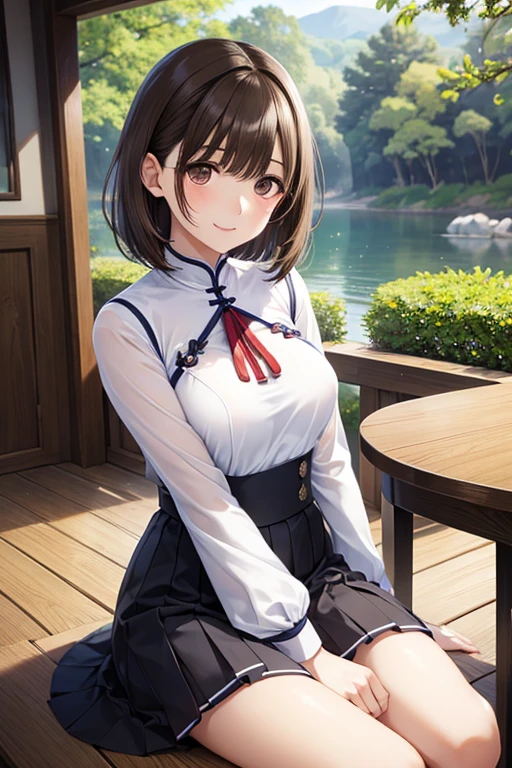 anegasaki nene、Shiny brown hair, short hair, (Beautiful brown eyes、Sparkling eyes, Fine grain)、smile、Ultra-detailed eyes、Highly detailed face, Highly detailed eyes,
Tabletop, Highest quality, High resolution,Portrait,Full body angle,No makeup、No makeup、Natural Makeup、Smirking expression、alone, Ao Dai with translucent nipples、Plein Air、Lake Lotus