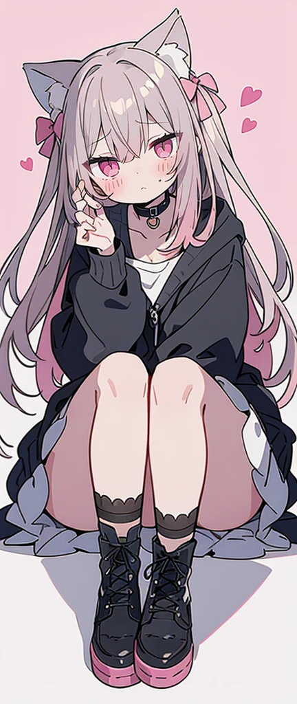 Gray Hair, Pink Eyes, Portraits, tobacco, One person, High resolution,Cat ear, whole body