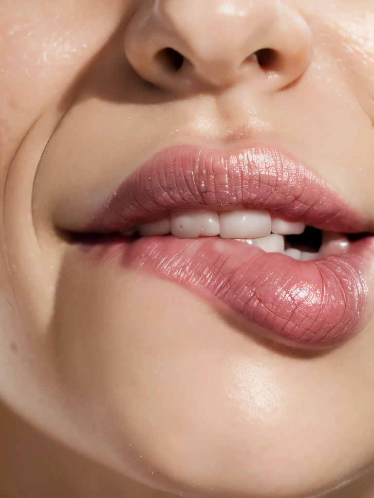 Close-up mouth, (((biting lips))).