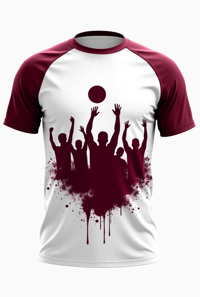 Sports t-shirt design for soccer fans in white and maroon
