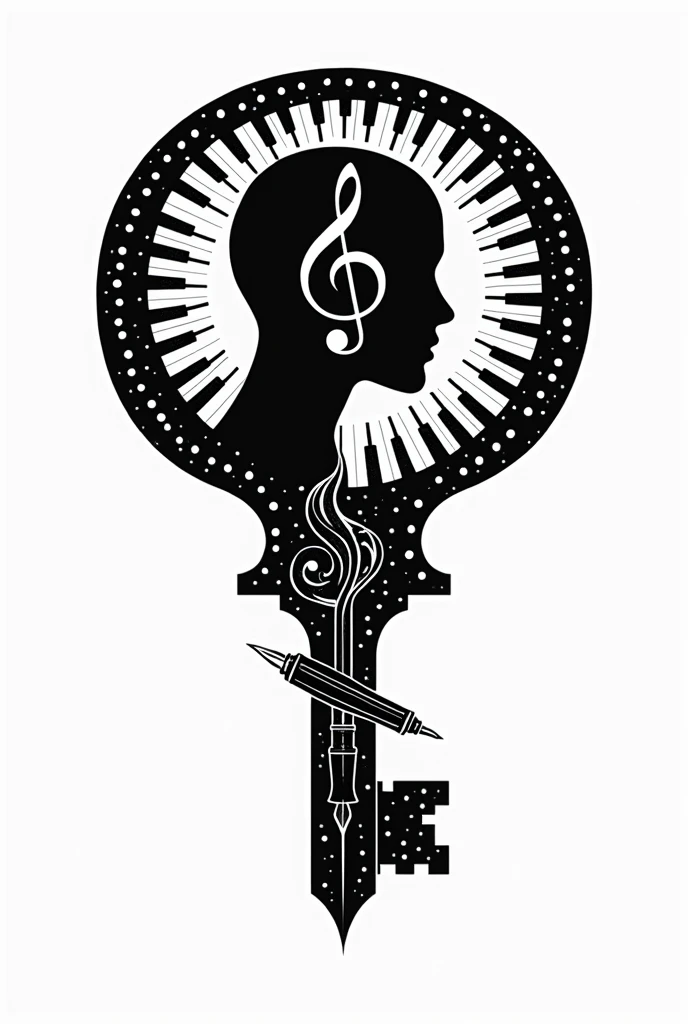 Create a logo that combines the symbols of literature, music, painting, theater, cinema and architecture
stamp
black and white
Combination of TB key and human face
Combination of keyboard and pen