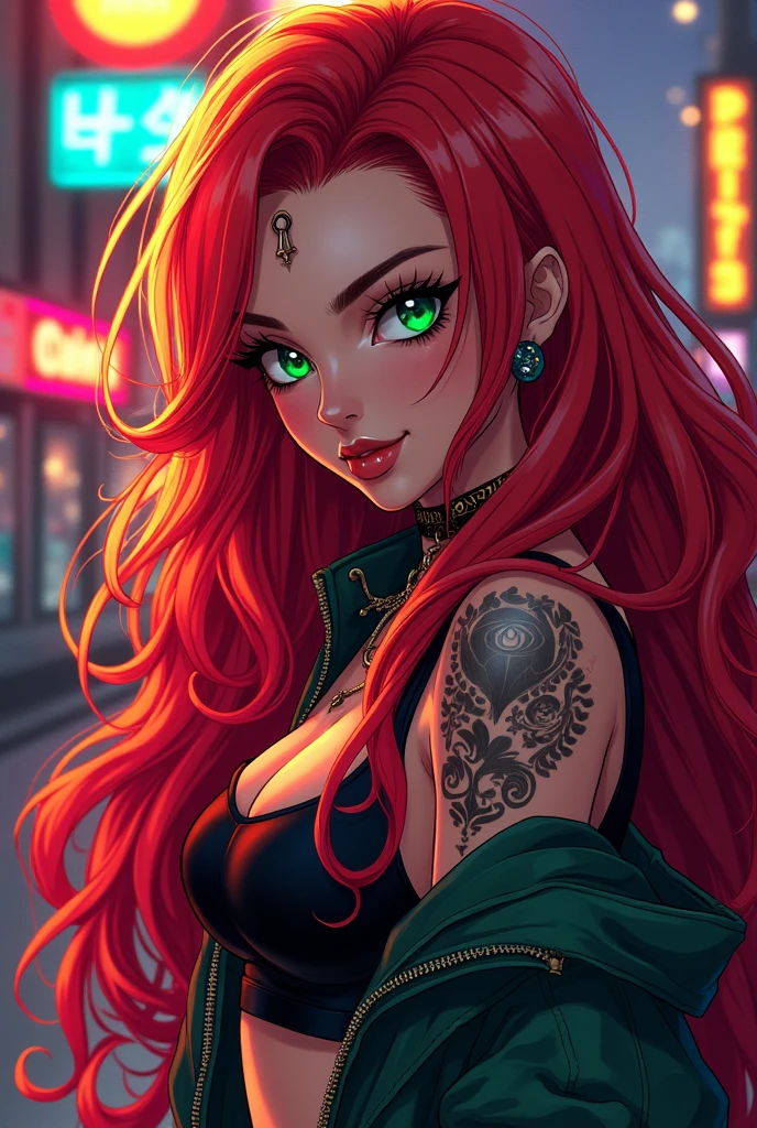 Girl, anime, egirl, queen, long hair, red hair, Shego, portrait