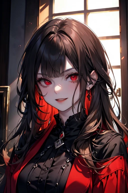 The red-eyed vampire guy is a brunette and smirking arrogantly.