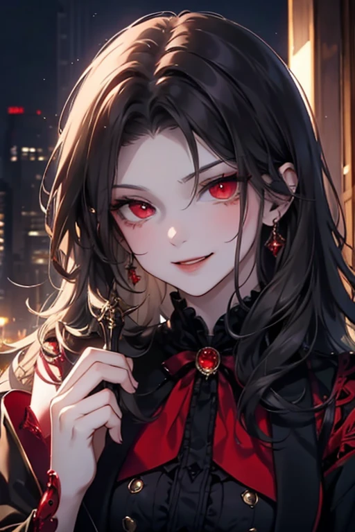 The red-eyed vampire guy is a brunette and smirking arrogantly.