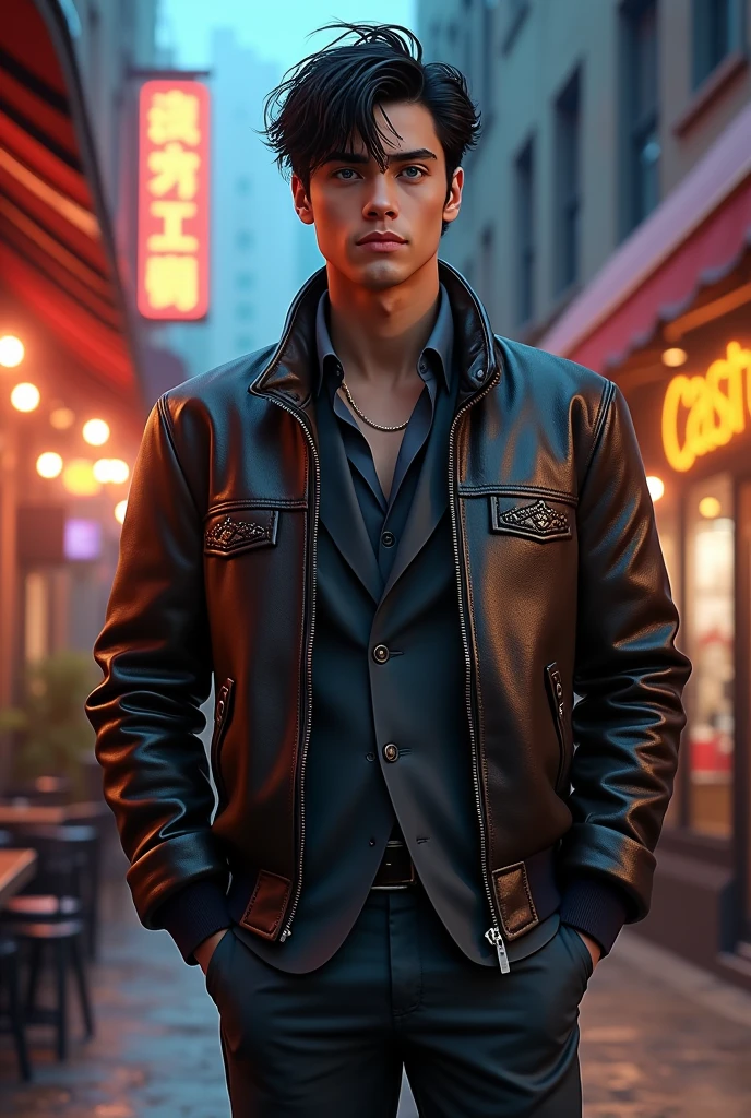 Leather varsity jacket and suit