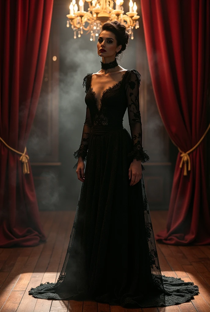 Vampire with androgynous features, East European origin, with clothing linked to the theater