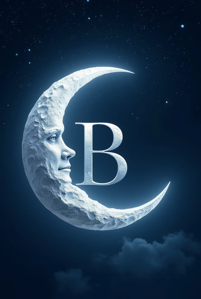 Image of a crescent moon with a B