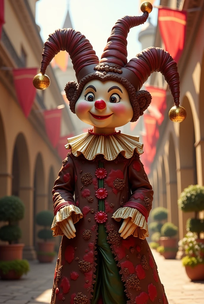 Adult court jester made of different chocolates