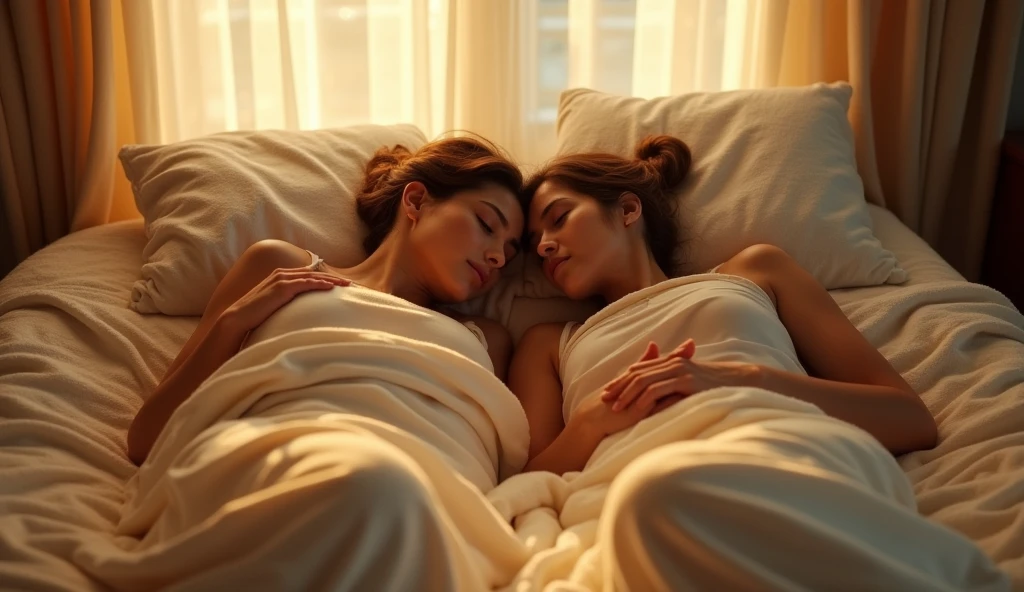 Image: The two lying side by side, eyes closed, heavy breathing, with a sense of calm and fulfillment in the room.
