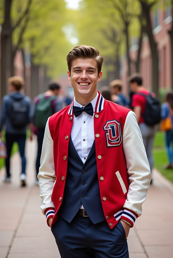 Varsity jacket and bowtie suit