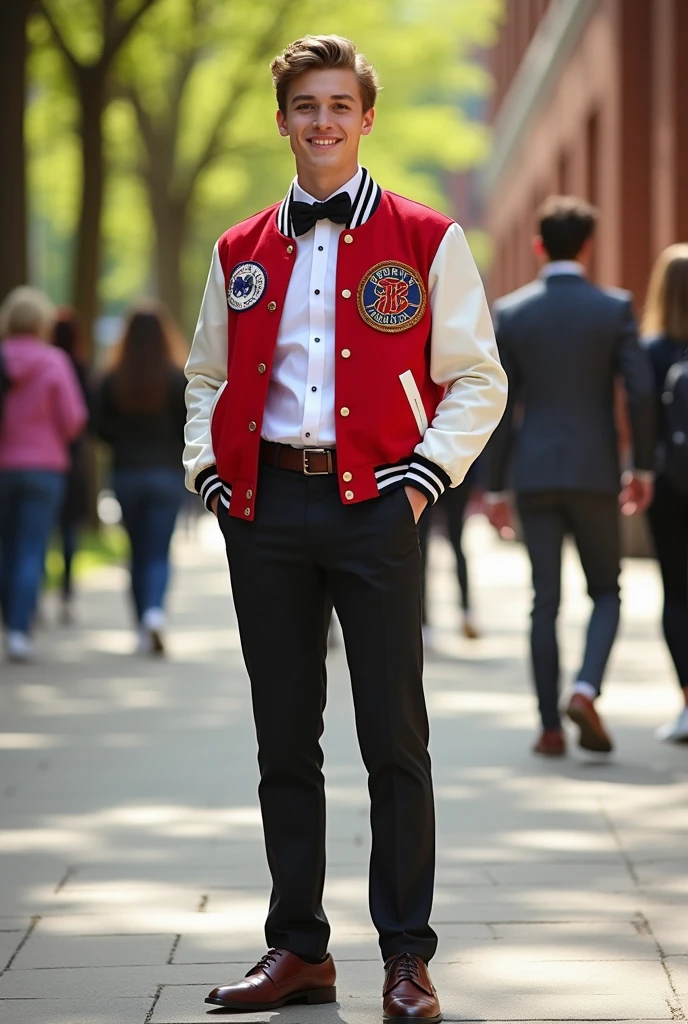 Varsity jacket and bowtie suit