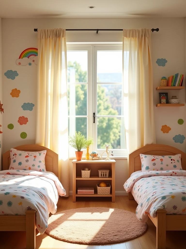 kids bedroom, room area 3m *4m, 2 beds , daylight