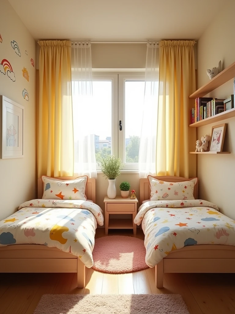 kids bedroom, room area 3m *4m, 2 beds , daylight