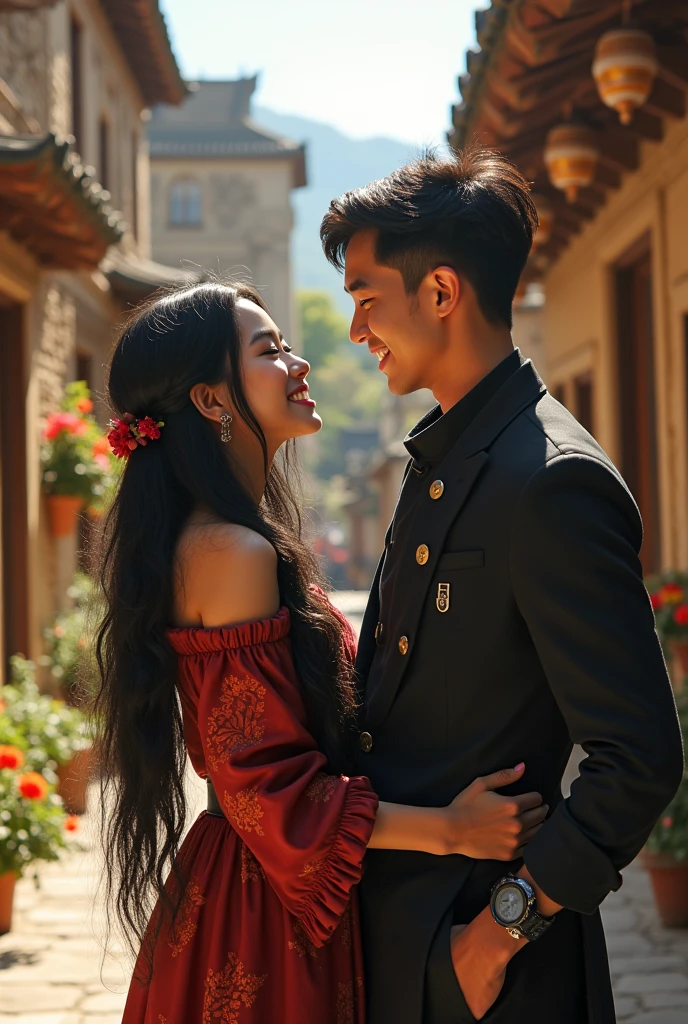 A beautiful girl with black hair and black eyes and a handsome boy in the city of Shusha