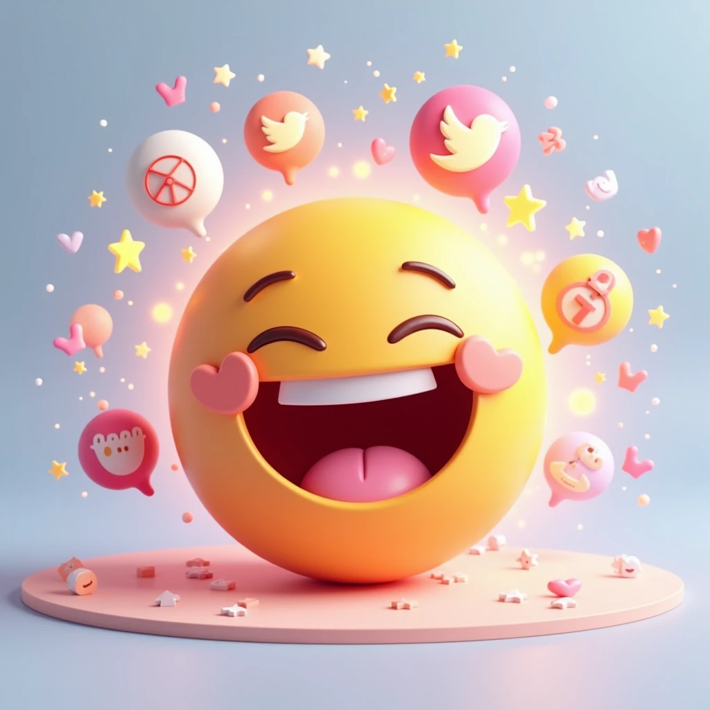 A 3d emoji, with a inspired face, social networks background transparent, illustration, 3d render