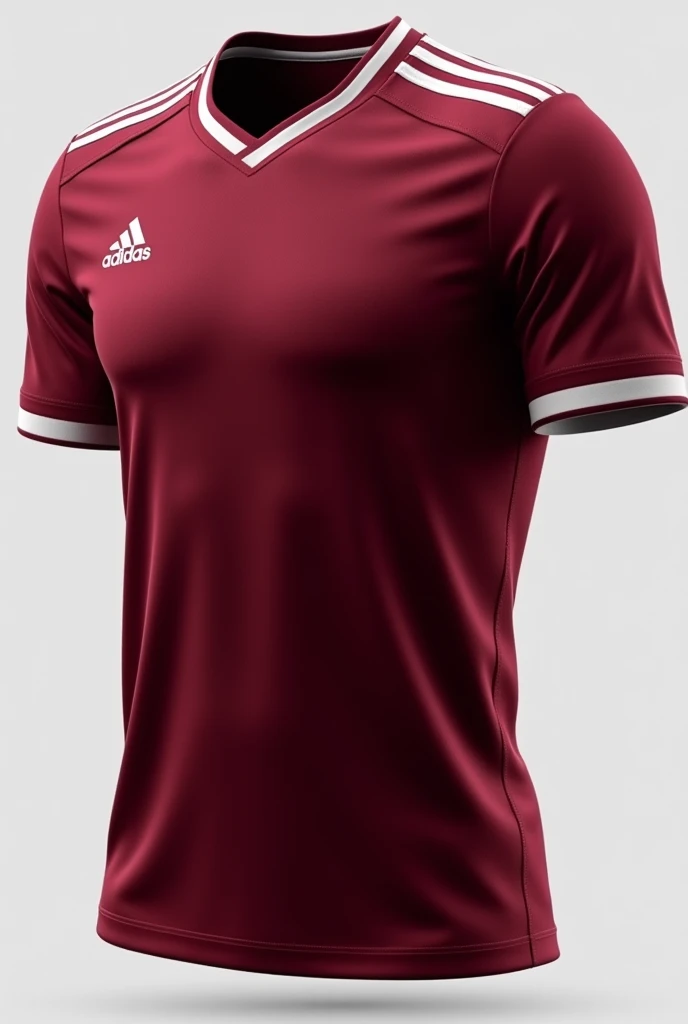 Sports jersey design for football fans, maroon red with white stripes, modern, no background