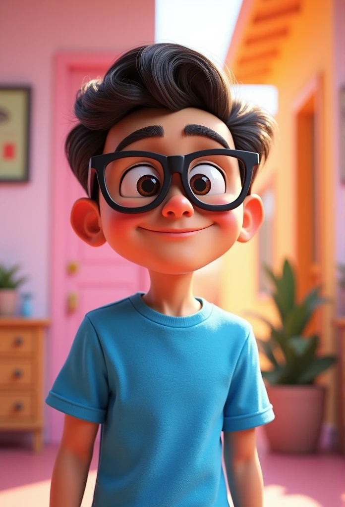 Cartoon character of a man in black glasses and blue shirt, animation character, stylized character, animation style rendering, 3d stylized, Arnold Maya rendering, Stylized 3D rendering, toon render screenshot, 3d character, 3d character, Stylized 3D rendering, 3D character rendering, cartoon character, Personagem de close up, character posing, (Pixar-style) (master part:1.2) (bokeh) (best qualityer) (skin detailed) (detailed texture) (8k) (Argilla) (cinematic lighting) (sharp focus