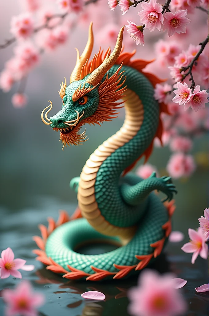 Dragon with cherry blossoms for tattoos 