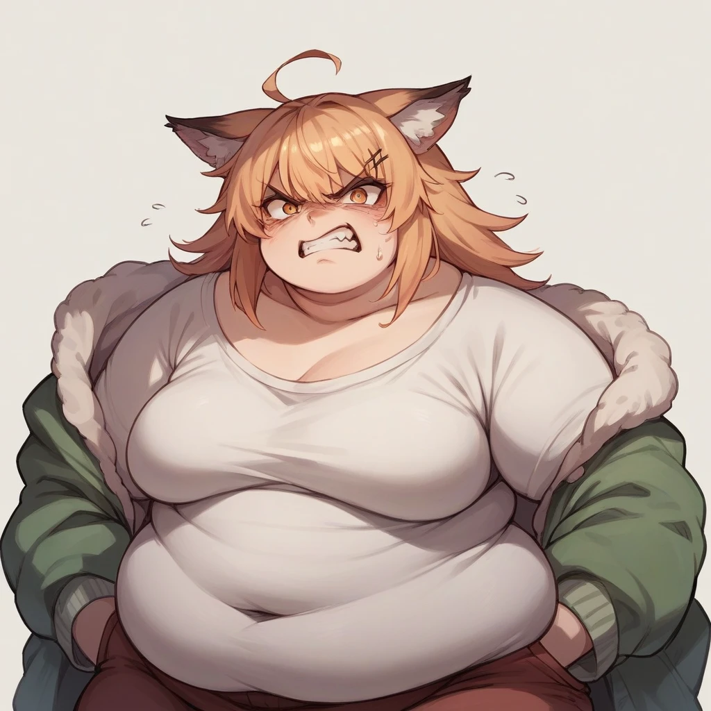 Fat, obese, gluttonous fox girl, kinomo, angry,